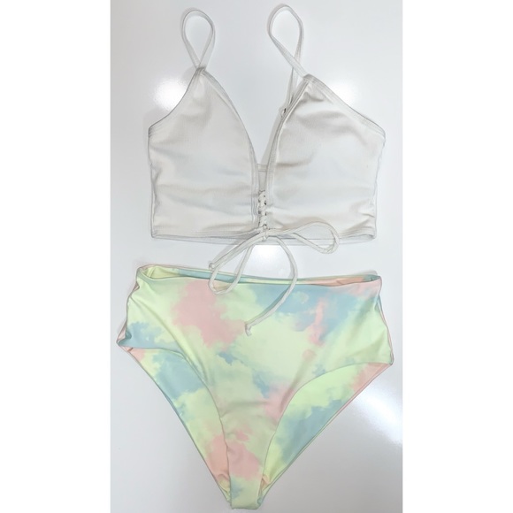 Shein Tie Dye Rib Lace-Up Bikini Swimsuit Size Medium - Picture 4 of 16